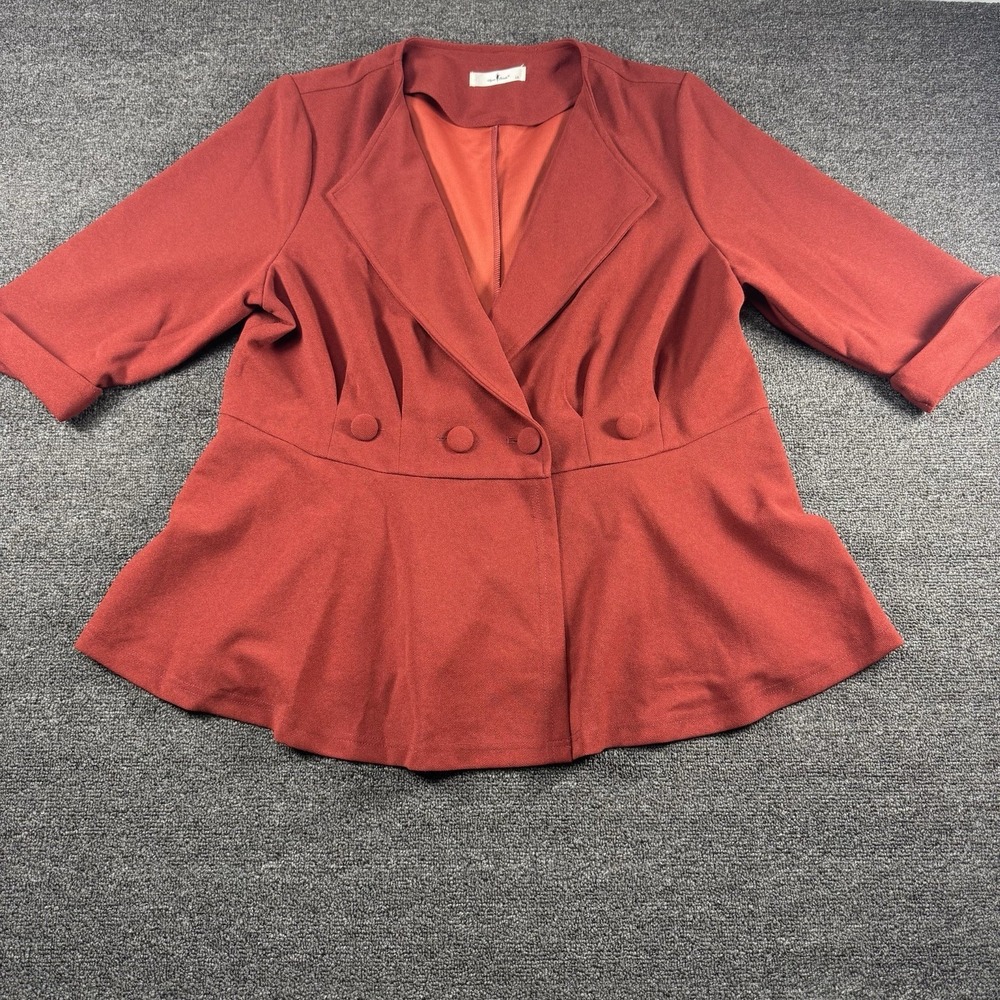 Agnes Orinda Pleated Brick Red 3/4 Button Jacket 1X